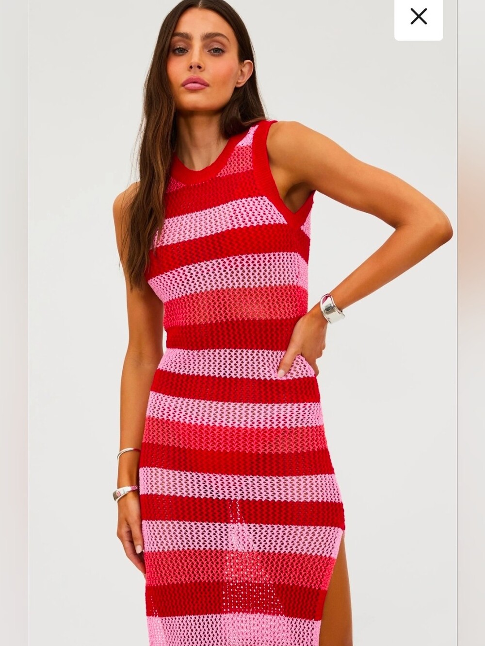 Beach Riot New Holly Rose Sheer Open Knit Cover-Up Dress Boho Chic Hippie